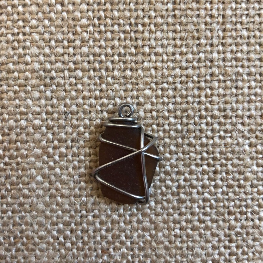 Authentic Brown Sea Glass Wire Wrapped Charm